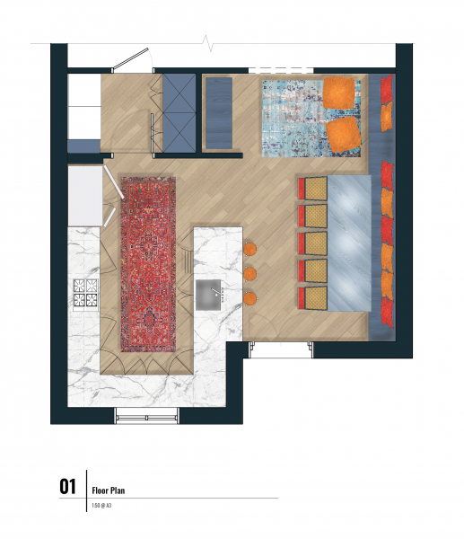 final floor plan with texture and color within Photoshop