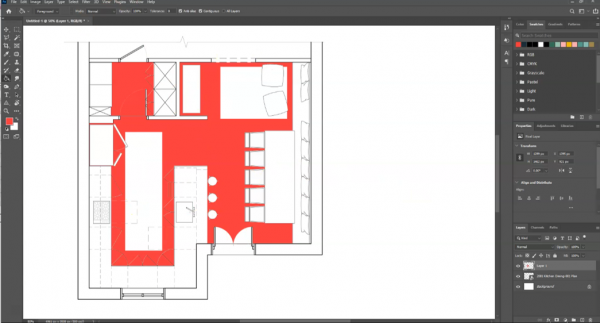 screenshot showing color in flooring area of floor plan