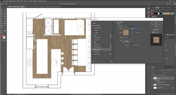 screenshot of wood flooring pattern applied to layer in photoshop