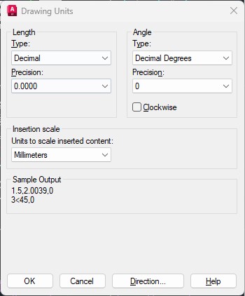 screenshot of units window in autocad