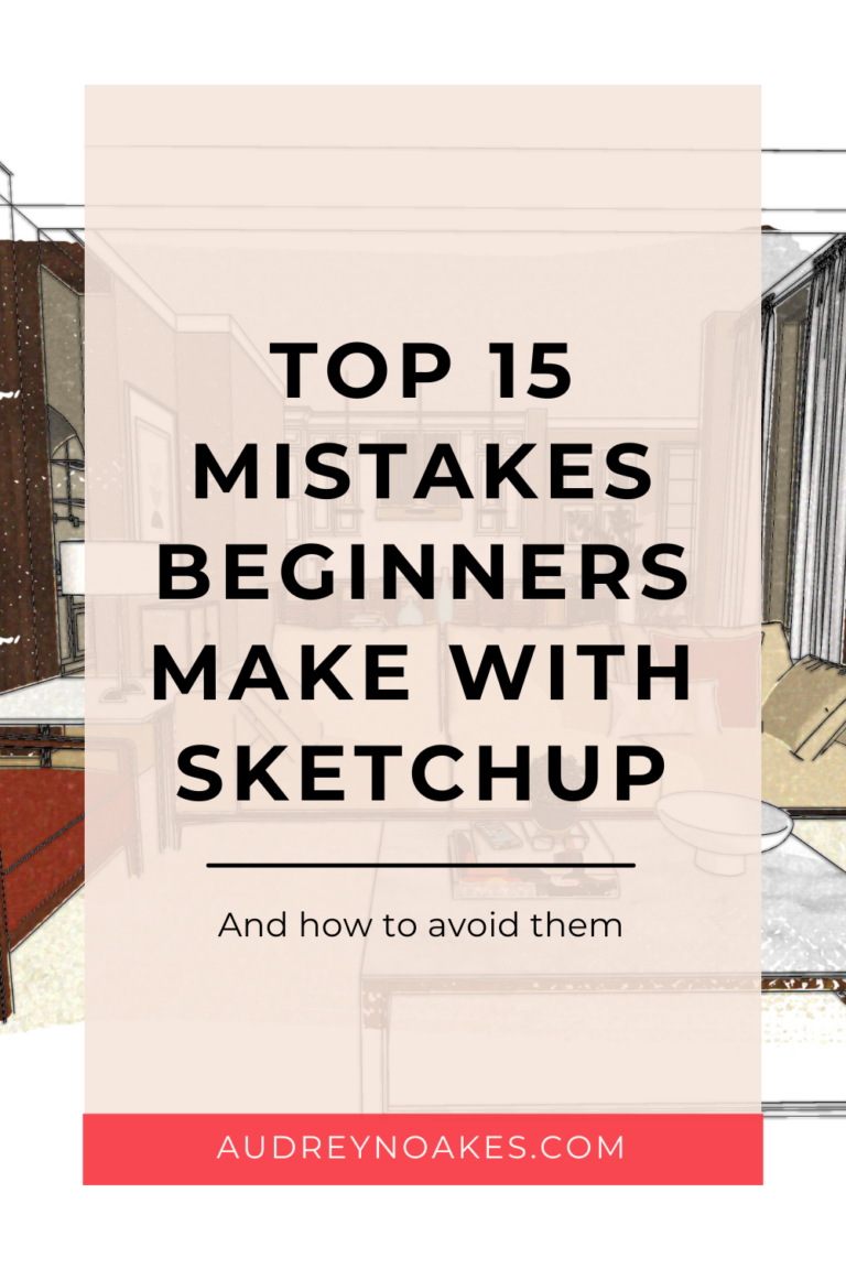 Decorative image with sketchup scene in background and text overlay 'Top 15 Mistakes beginners make with Sketchup'