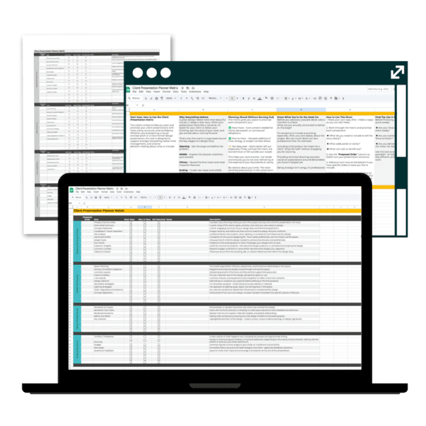 Preview of the Client Presentation Planner Matrix showing checklists and flow guidance.