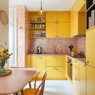 Looping animated GIF showing lighting simulation over kitchen space