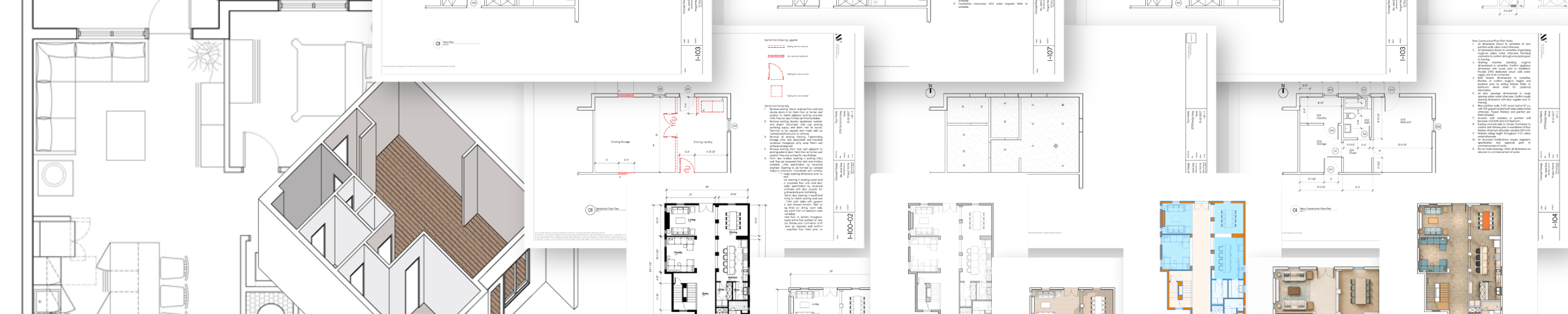 The Build stage: interior design floor plans, elevations and details drawn in AutoCAD