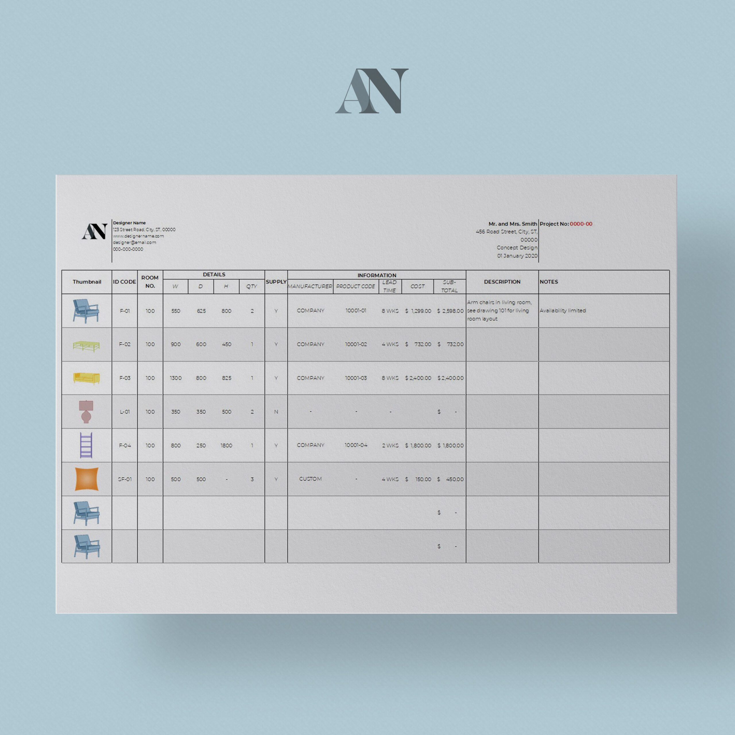 FF&E and Finishes Schedules | Spreadsheets Template - Image 2